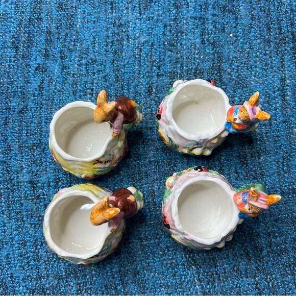 Vintage Merc Asia 1999 Garden Party Ceramic Tea Cups Bunny Rabbit Floral - Picture 4 of 9